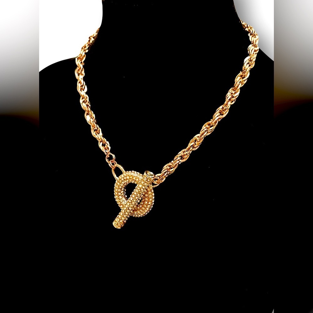 INC. Pave Crystal Rose Gold Oversized Toggle Bib Necklace NWT​ - Picture 5 of 9